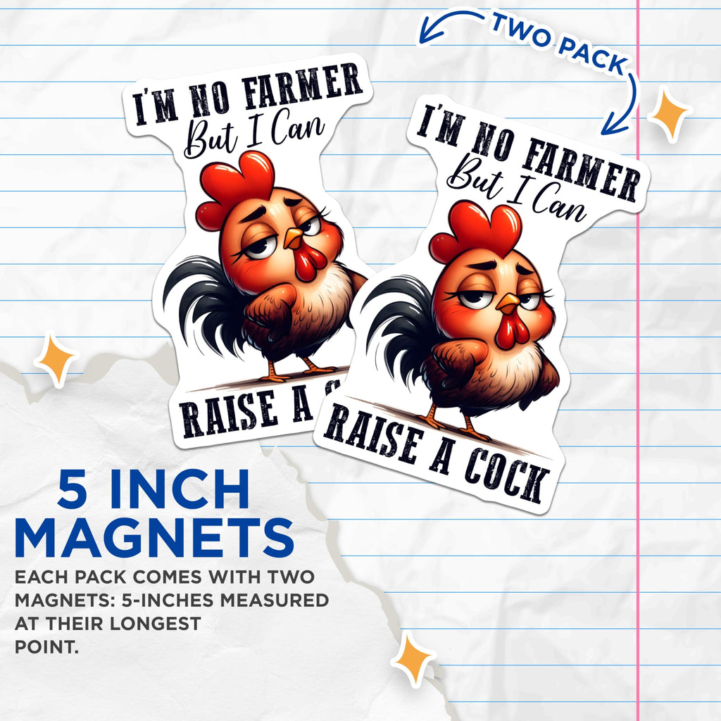 (2 Pack) Funny Chicken Magnets - Rooster Decor - Farm Animal Humor Refrigerator Magnets - 5" On Longest Side - Premium Magnet - for Cars, Refrigerators, Toolboxes, Lockers - Made in USA - MAG16622