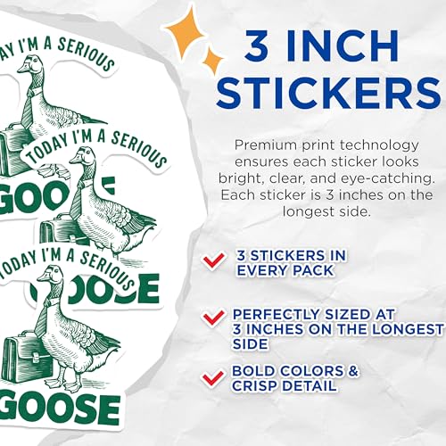 (3 Pack) Serious Goose Decals - Funny Goose Sticker - Laptop Decal - 3 Inches On Longest Side - Easy Peel & Apply - Made in USA - 3MCS4702