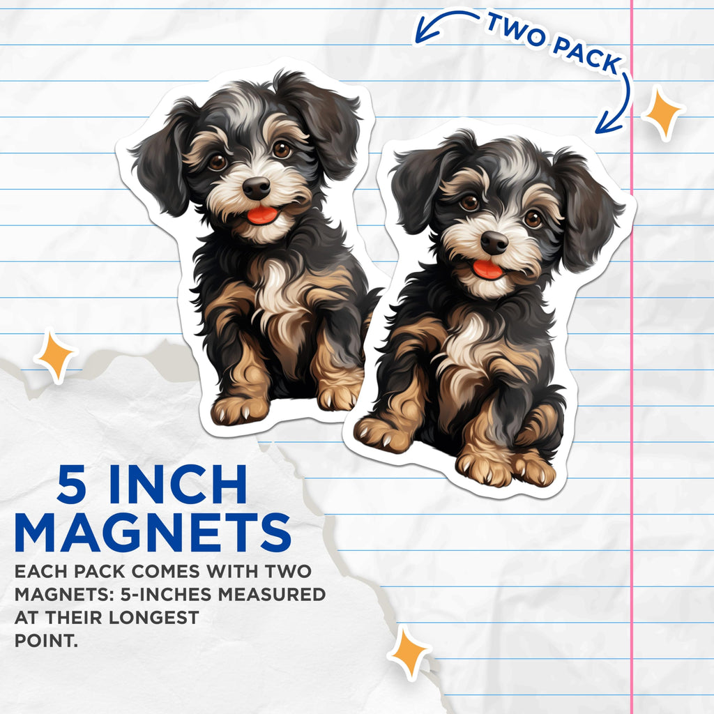 (2 Pack) Fluffy Puppy Magnets - Adorable Dog Decor - Pet Owner Kitchen - 5 Inches On Longest Side - Thick Durable Magnet - Made in USA - MAG25576