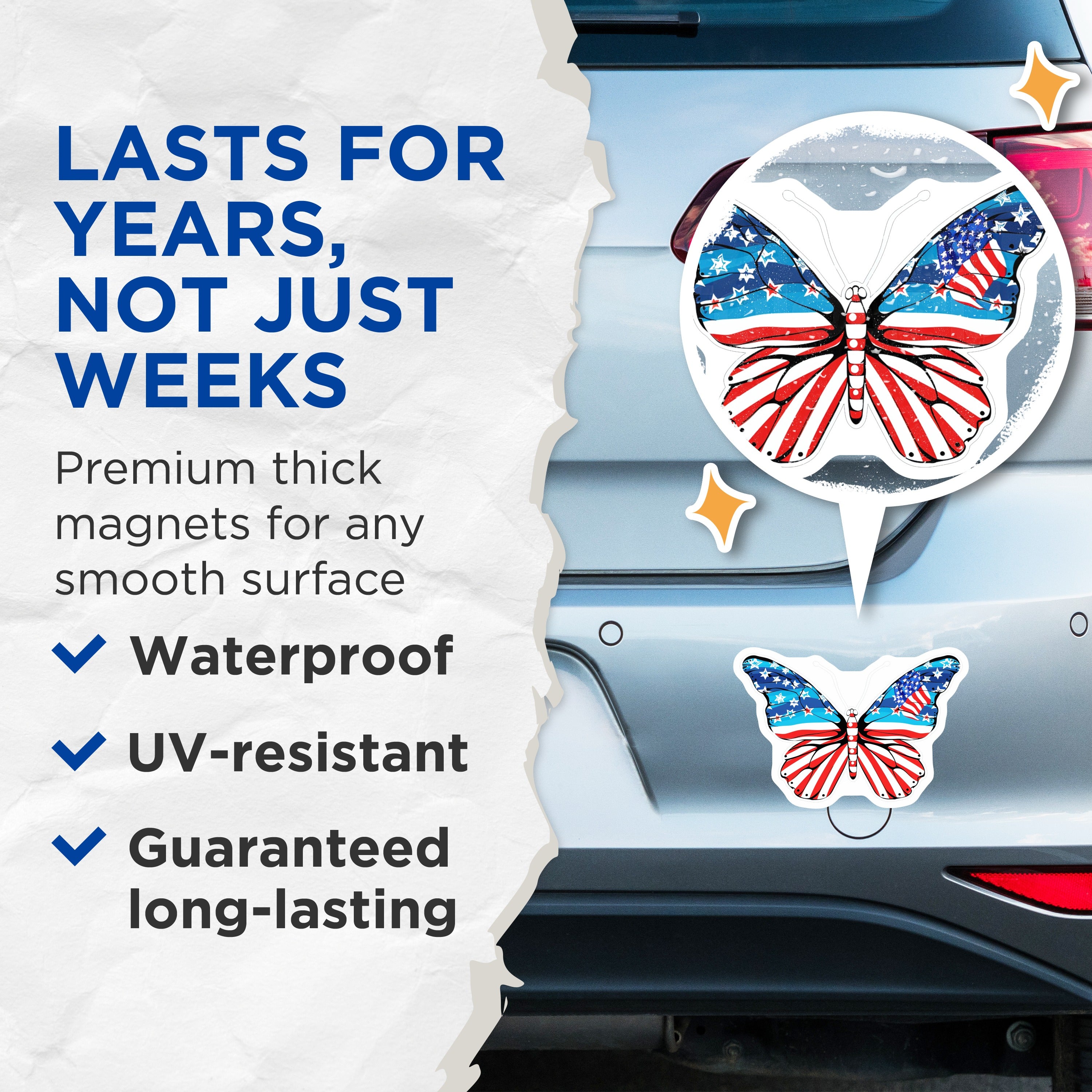 (2 Pack) American Flag Butterfly Magnets - Patriotic USA Decor - Fourth of July Fridge Car Decor - Military Veteran Support - 5" - Durable Magnet - Made in USA - MAG38221
