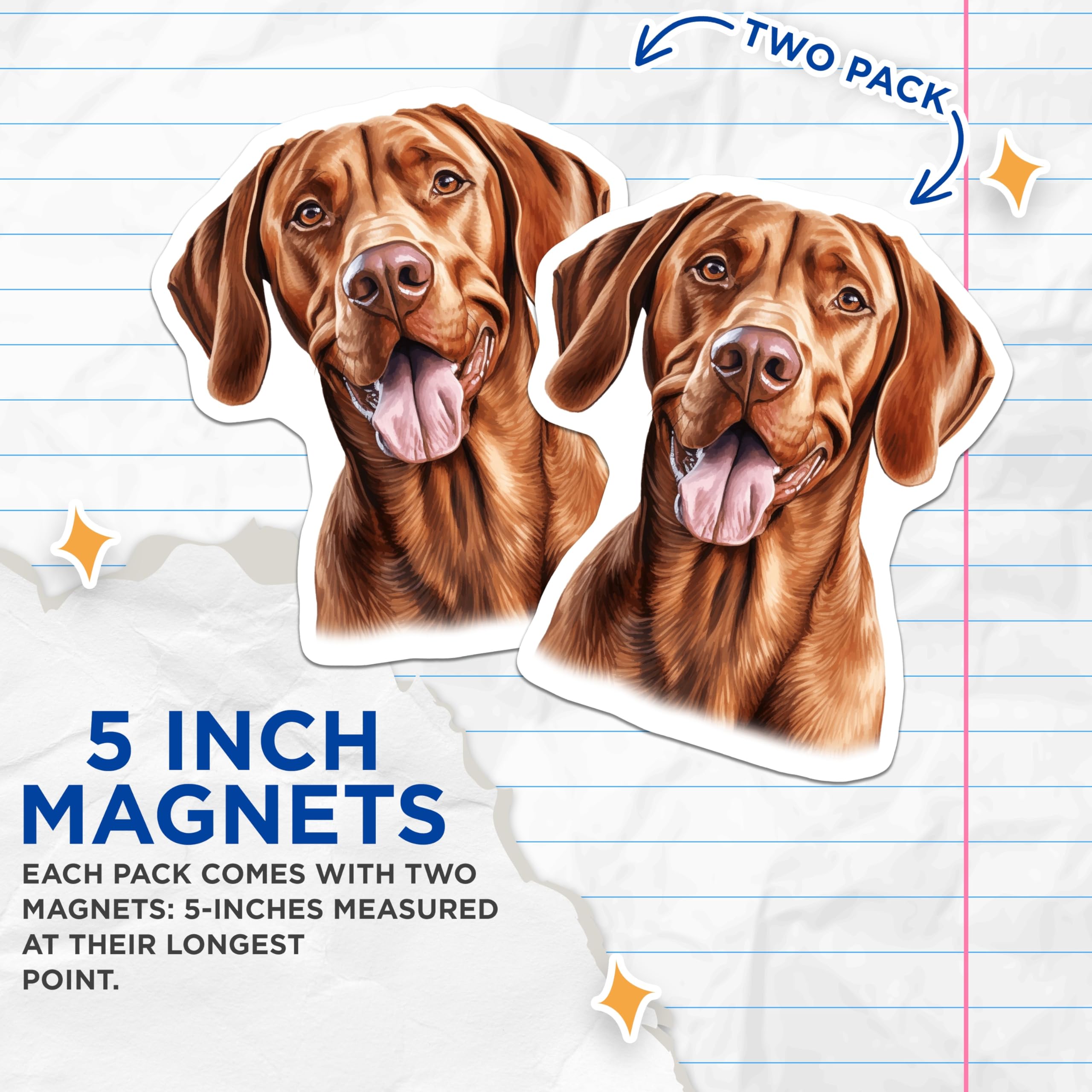 (2 Pack) Vizsla Dog Magnets - Vizsla Pet Owner Decor - Dog Mom Appreciation - Canine Portrait Art - Fridge Decor - 5 Inches On Longest Side - Thick Durable Magnet - Made in USA - MAG25450