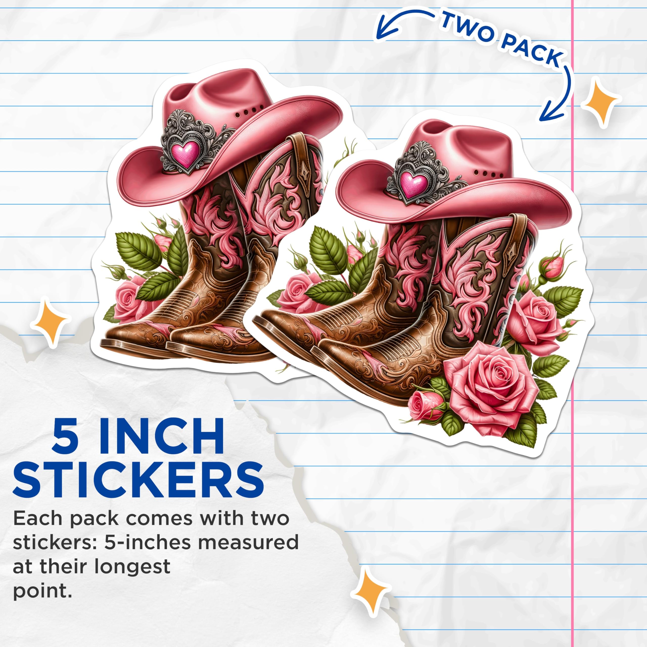(2 Pack) Pink Cowgirl Boot Stickers - Western Themed Stickers - Country Style Decal - 5" On Longest Side - Sticks to Smooth Flat Surfaces - Made in USA - BMCS5537