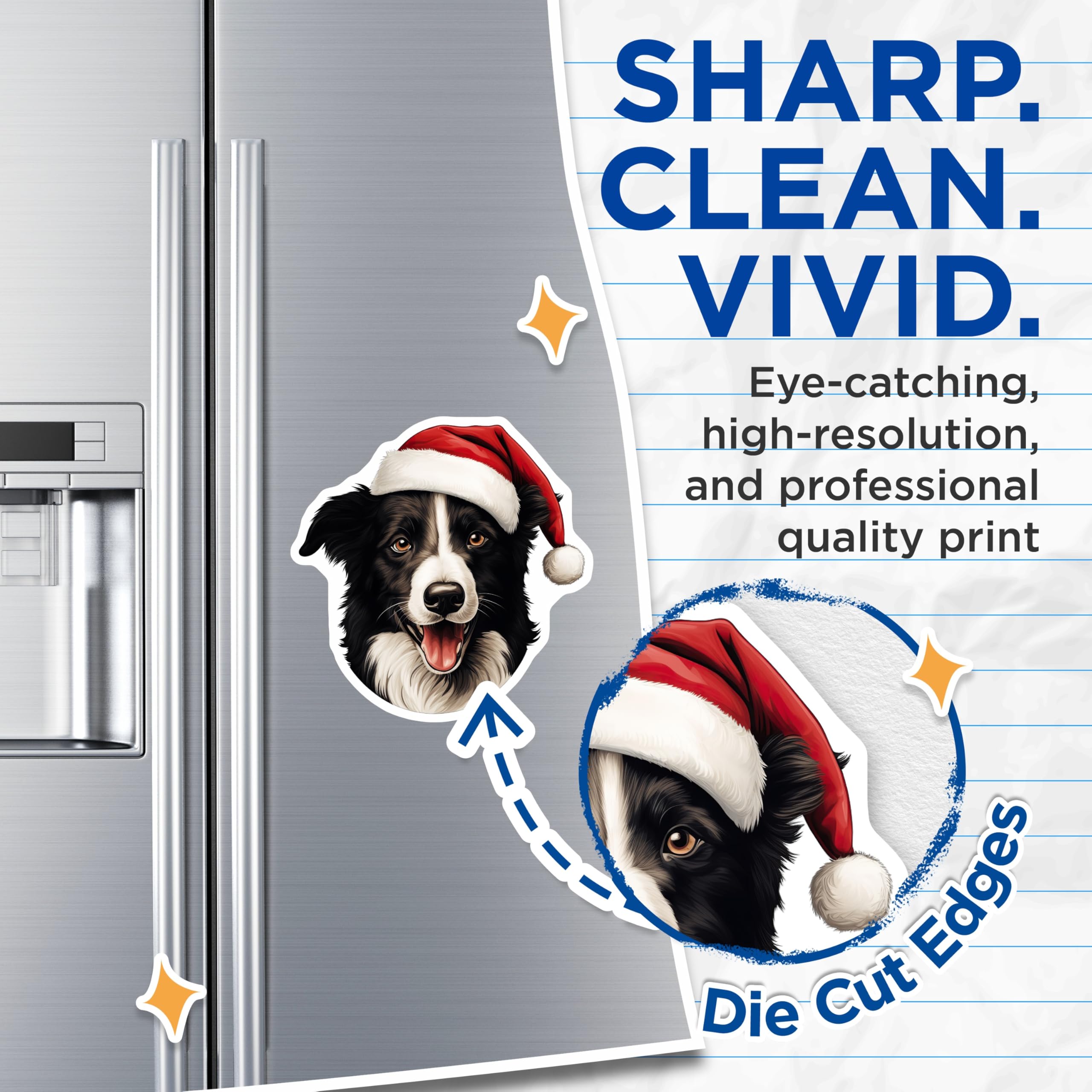 (2 Pack) Christmas Dog Magnets - Santa Hat Collie - Holiday Pet Decor for Dog Lovers - 5 Inches On Longest Side - Thick Durable Magnet - Made in USA - MAG28335