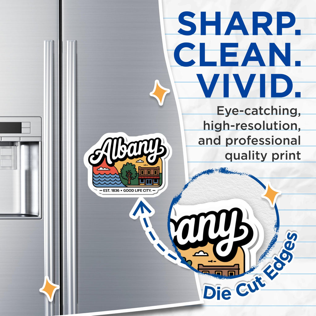 (2 Pack) Albany New York Magnets - Good Life City Decor - Albany NY Souvenir Fridge Magnets - 5" On Longest Side - Premium Magnet - for Cars, Refrigerators, Toolboxes, Lockers - Made in USA - MAG17518