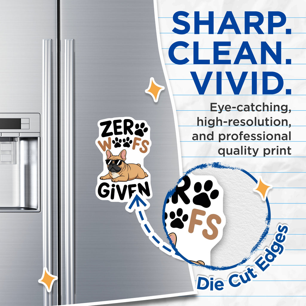 (2 Pack) French Bulldog Magnets - Zero Woofs Given - Sassy Dog Owner Fridge Decor - 5 Inches On Longest Side - Thick Durable Magnet - Made in USA - MAG37562
