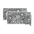 (2 Pack) Floral Doodle Magnets - Black and White Flowers - Decorative Fridge Magnets - 5" On Longest Side - Premium Magnet - for Cars, Refrigerators, Toolboxes, Lockers - Made in USA - MAG17355