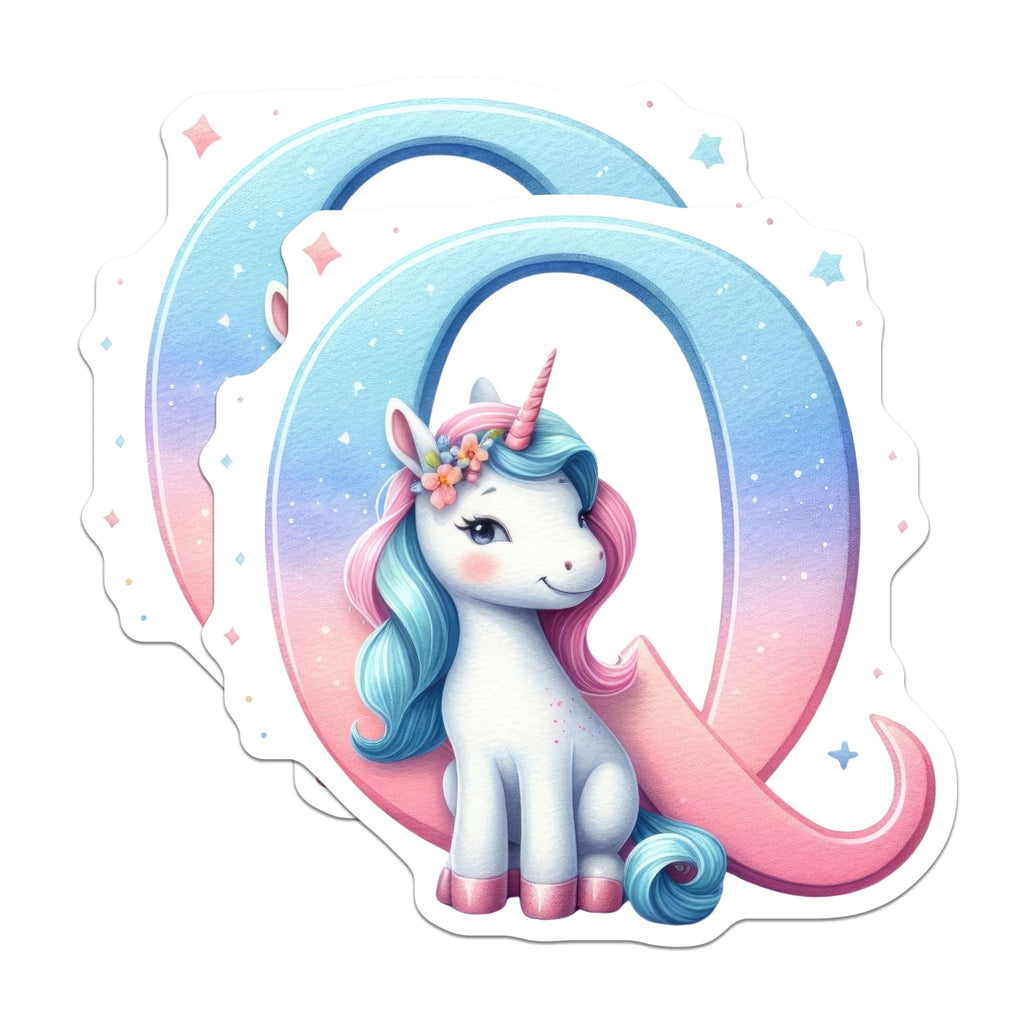 (2 Pack) Unicorn Letter Q Magnets - Initial Q Decor - Pastel Unicorn Lovers - 5" On Longest Side - Premium Magnet - for Cars, Refrigerators, Toolboxes, Lockers - Made in USA - MAG14554