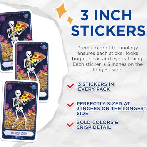 (3 Pack) Pizza Lover Decals - Skeleton Pizza - Funny Laptop Decal - 3 Inches On Longest Side - Easy Peel & Apply - Made in USA - 3MCS0032