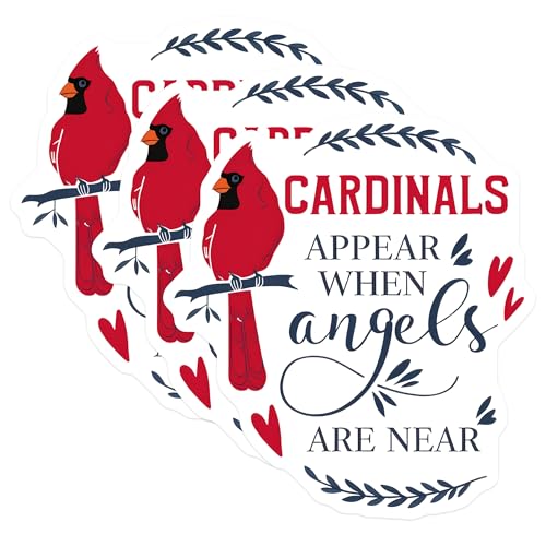 (3 Pack) Cardinal Decals - Angels are Near - Memorial Bird Decal - 3 Inches On Longest Side - Easy Peel & Apply - Made in USA - 3MCS7392