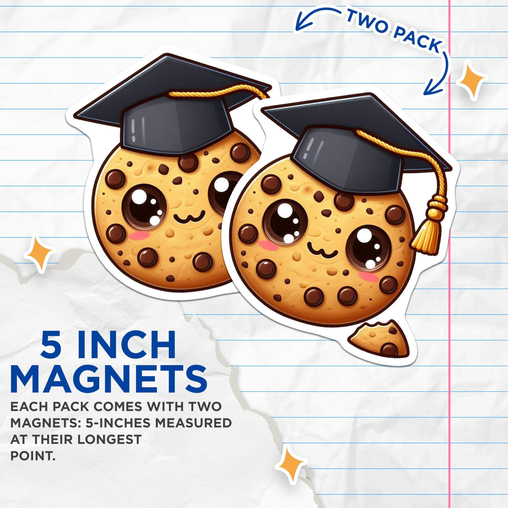 (2 Pack) Graduation Cookie Magnets - Cute Food Magnets - Kawaii Cookie Decor - 5" On Longest Side - Premium Magnet - for Cars, Refrigerators, Toolboxes, Lockers - Made in USA - MAG14677