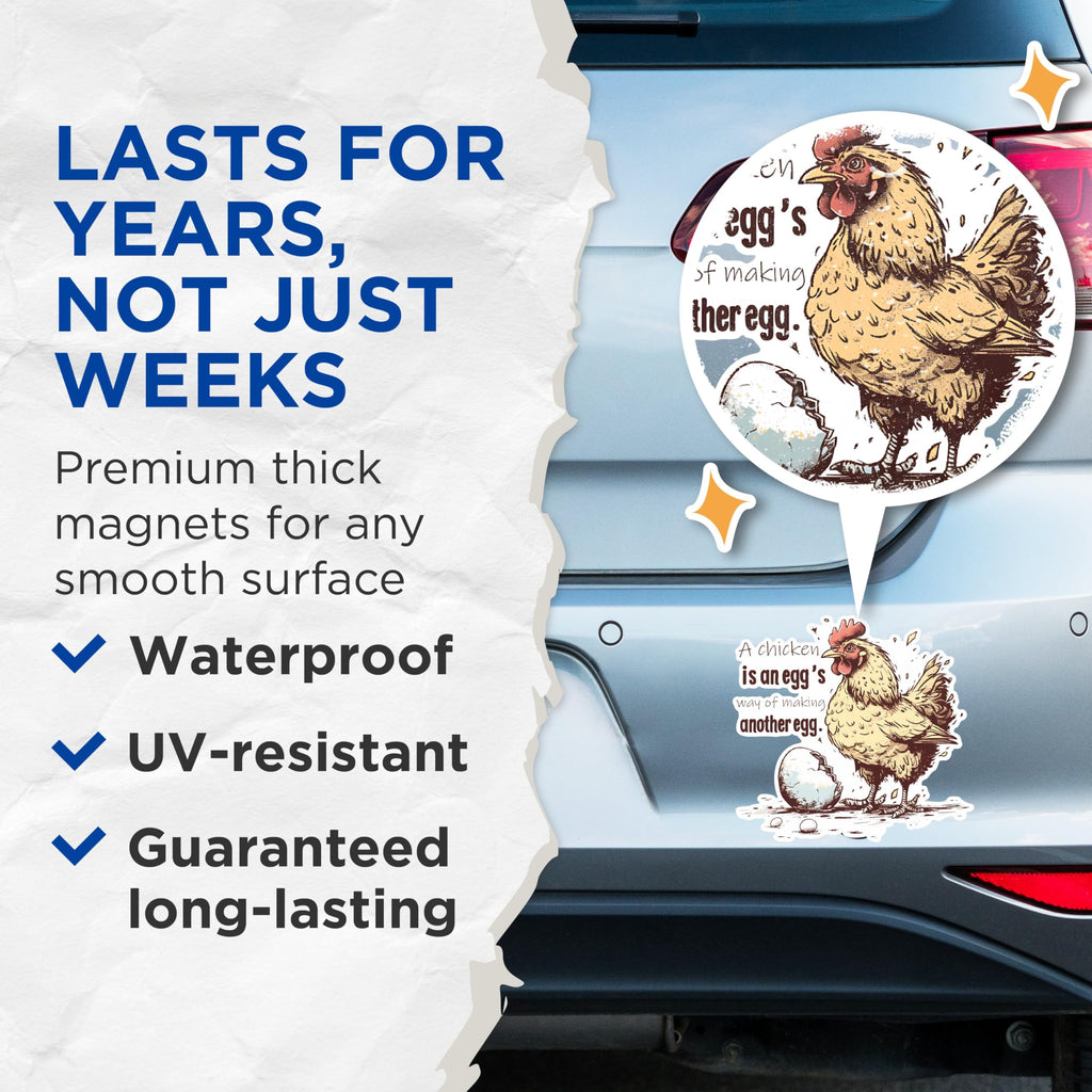 (2 Pack) Chicken Egg Humor Magnets - Funny Kitchen Decor Magnets - Chicken Themed Refrigerator Magnets- 5" On Longest Side - for Fridges, Toolboxes, Cars - Made in USA - MAG2590