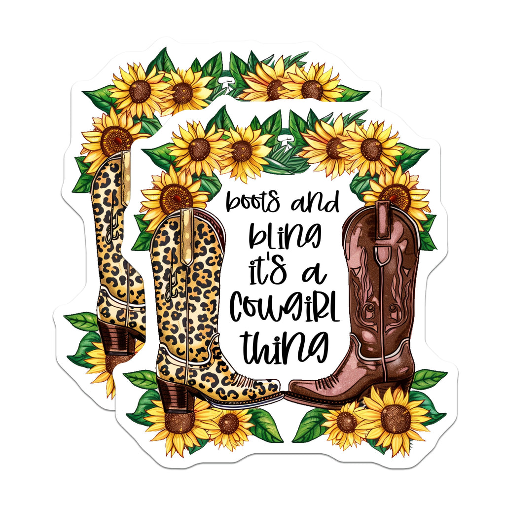 (2 Pack) Cowgirl Boots Magnets - Western Decor Aesthetic - Country Girl Sunflower Leopard Print Refrigerator Magnets - 5 Inches On Longest Side - Thick Durable Magnet - Made in USA - MAG38092