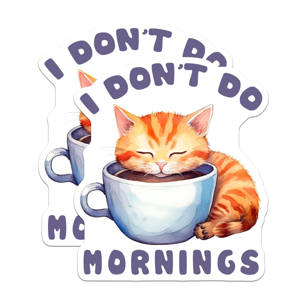 (2 Pack) Cat in Cup Magnets - Funny Cat Lover - I Dont Do Mornings Kitten Magnets - 5" On Longest Side - Premium Magnet - for Cars, Refrigerators, Toolboxes, Lockers - Made in USA - MAG15724
