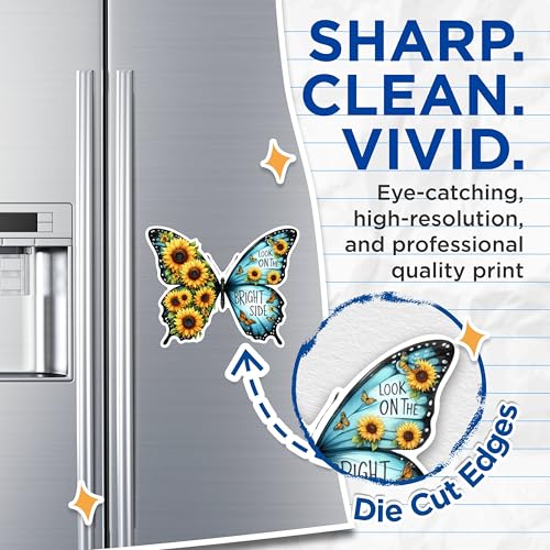 (2 Pack) Look On The Bright Side Butterfly Magnets - Sunflower Fridge Magnets - Positive Quote Magnets for Home Office- 5" On Longest Side - for Fridges, Toolboxes, Cars - Made in USA - MAG2557