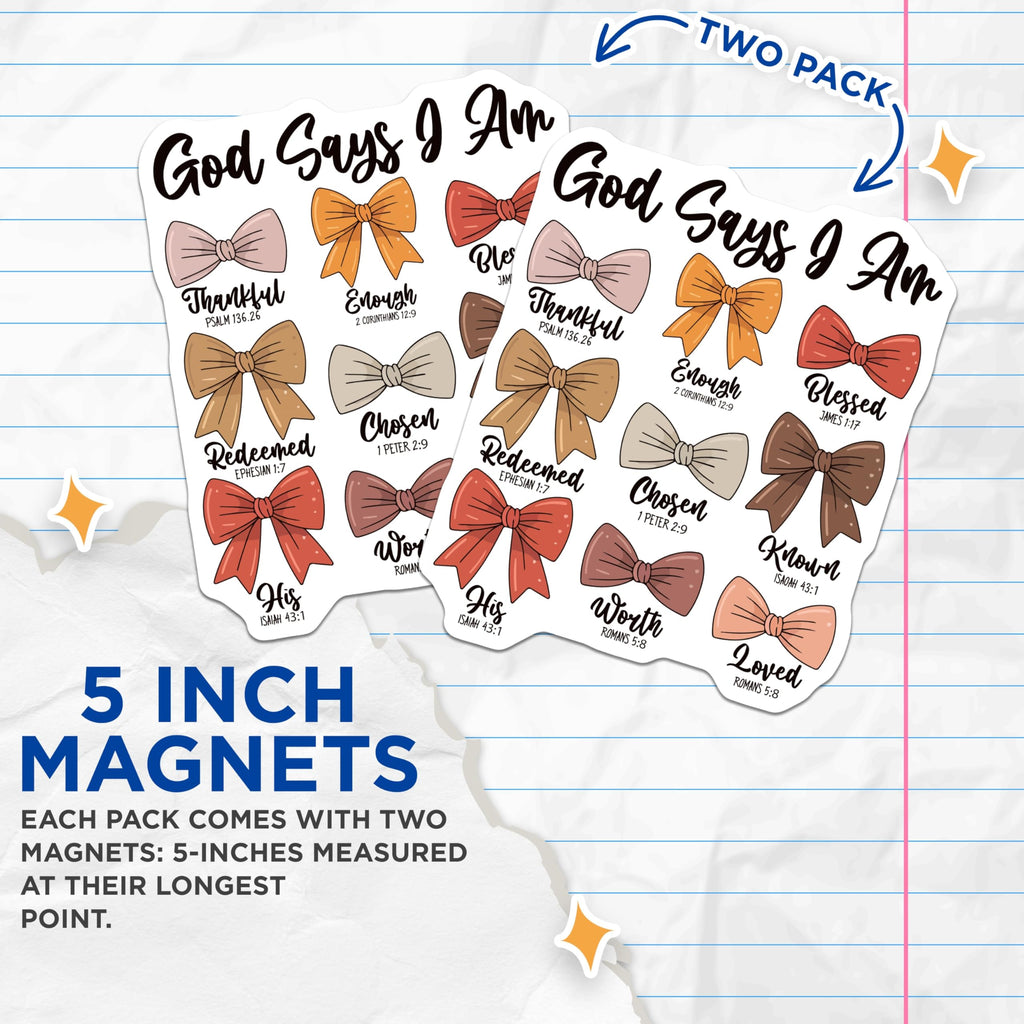(2 Pack) God Says I Am Magnets - Christian Affirmation Decor - Religious Scripture Reminders - 5 Inches On Longest Side - Thick Durable Magnet - Made in USA - MAG23610