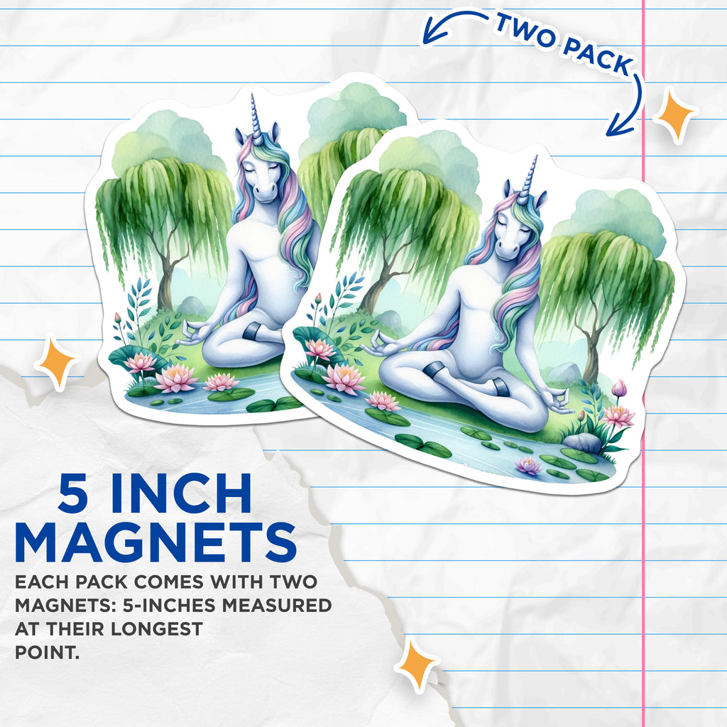 (2 Pack) Unicorn Meditation Magnets - Zen Animal Decor - Fantasy Yoga Art - Calm Aesthetic Refrigerator Magnets - 5 Inches On Longest Side - Thick Durable Magnet - Made in USA - MAG38890