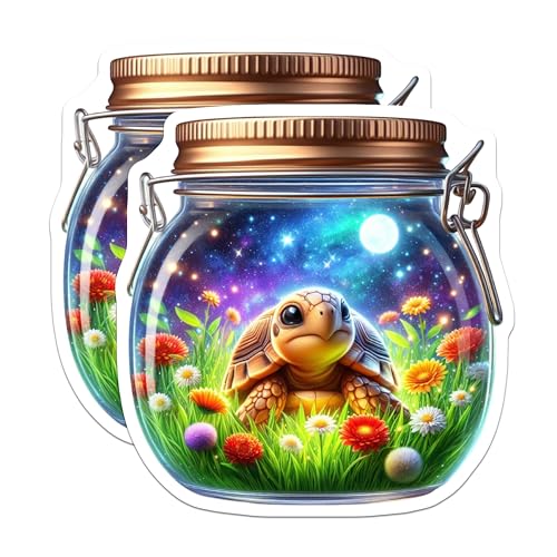 (2 Pack) Cute Turtle Stickers - Vibrant Nature Scene - Adorable Animal Art - 5" On Longest Side - Sticks to Smooth Flat Surfaces - Made in USA - BMCS9371