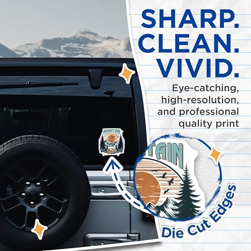 (2 Pack) Mountain Time Stickers - Nature Adventure Stickers - Hiking Outdoor Vinyl Decals - 5" On Longest Side - Sticks to Any Smooth Flat Surface - Made in USA - BMCS3266