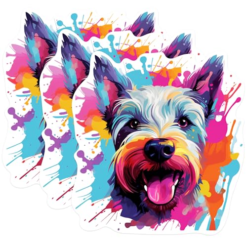 (3 Pack) Colorful Dog Decals - Cute Dog Stickers - Laptop Decals - 3 Inches On Longest Side - Easy Peel & Apply - Made in USA - 3MCS0817