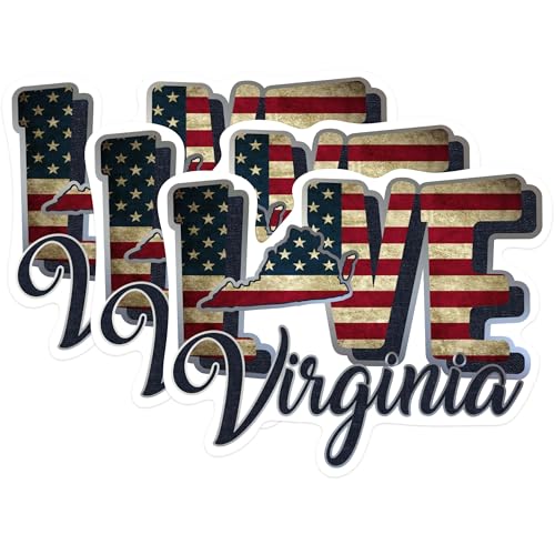 (3 Pack) Virginia Love Decals - USA Flag - State Pride Stickers - 3 Inches On Longest Side - Easy Peel & Apply - Made in USA - 3MCS0337