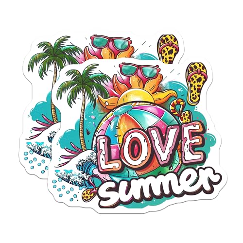 (2 Pack) Love Summer Magnets - Tropical Magnets - Beach Theme Magnets - Colorful Seasonal Magnets - 5" On Longest Side - for Cars, Fridges, Toolboxes - Made in USA - MAG4322