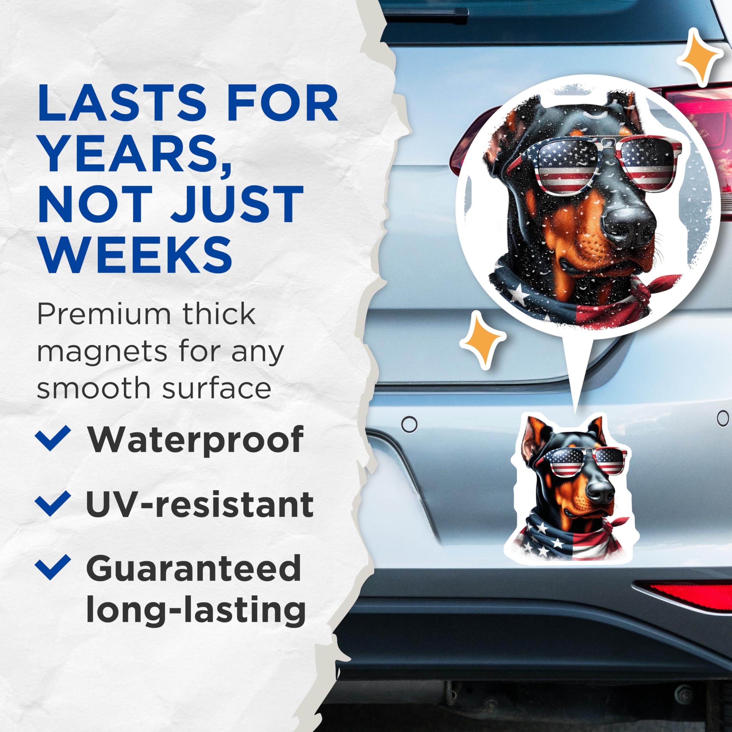 (2 Pack) Doberman Magnets - Patriotic Dog - USA American Flag Decor - 5" On Longest Side - Premium Magnet - for Cars, Refrigerators, Toolboxes, Lockers - Made in USA - MAG14350