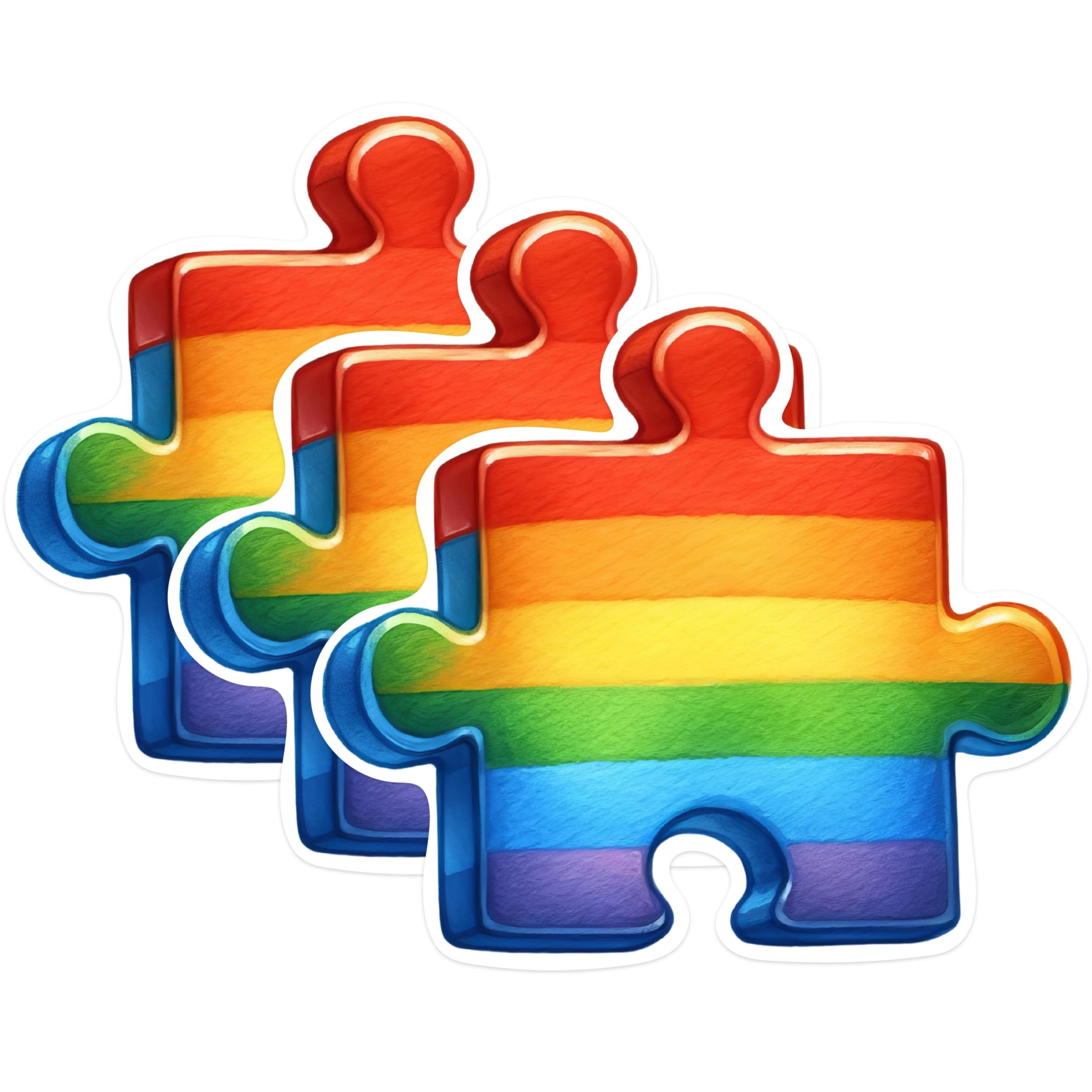 (3 Pack) Rainbow Puzzle Piece Decals - Pride Month Stickers - Laptop Accessories - 3 Inches On Longest Side - Easy Peel & Apply - Made in USA - 3MCS1004