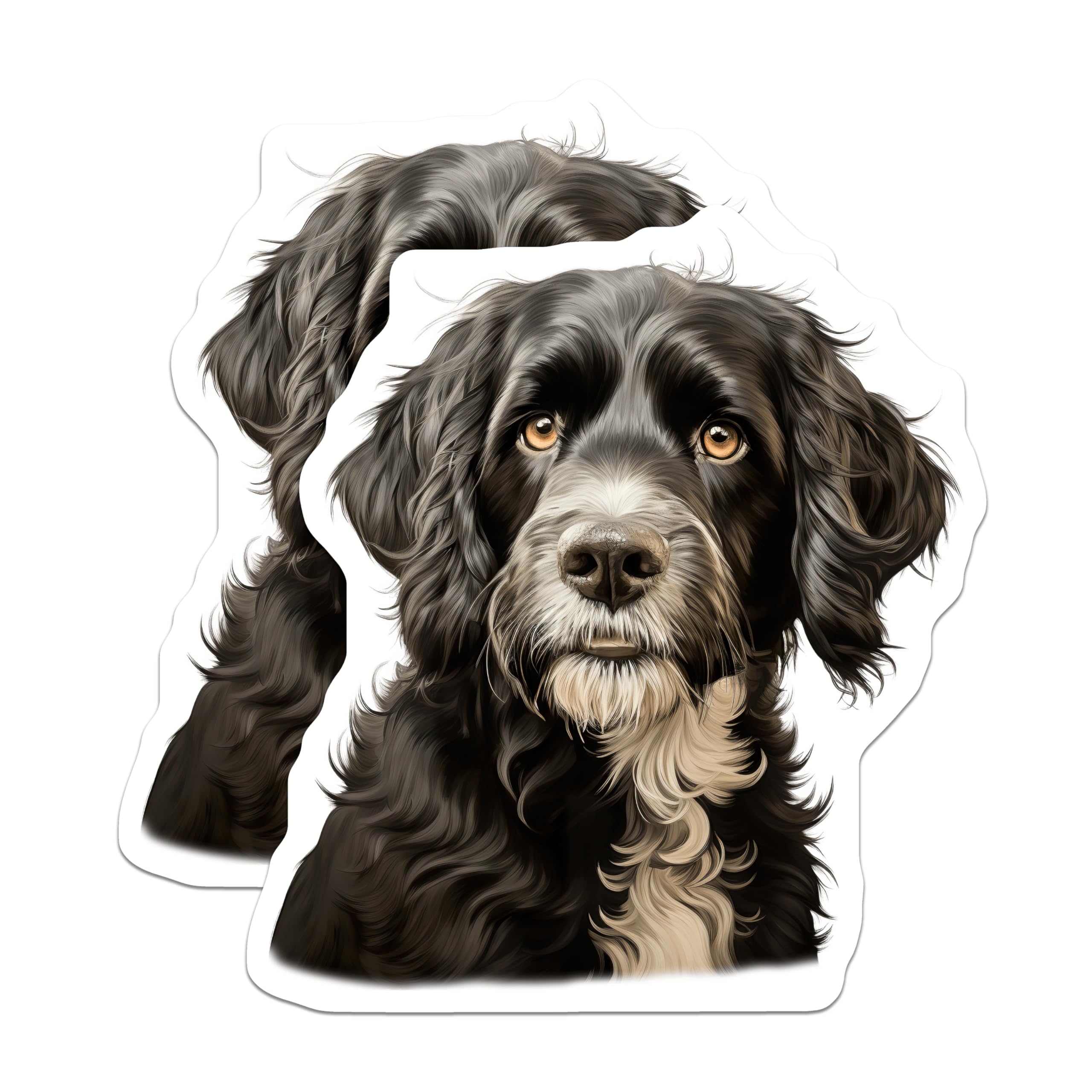 (2 Pack) Black White Dog Magnets - Shaggy Dog Art - Dog Lover Refrigerator Decor - 5 Inches On Longest Side - Thick Durable Magnet - Made in USA - MAG30297