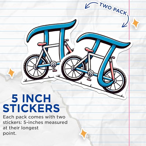 (2 Pack) Pi Bike Stickers - Math Lover Decal - Geeky Bicycle - 5" On Longest Side - Sticks to Smooth Flat Surfaces - Made in USA - BMCS8174