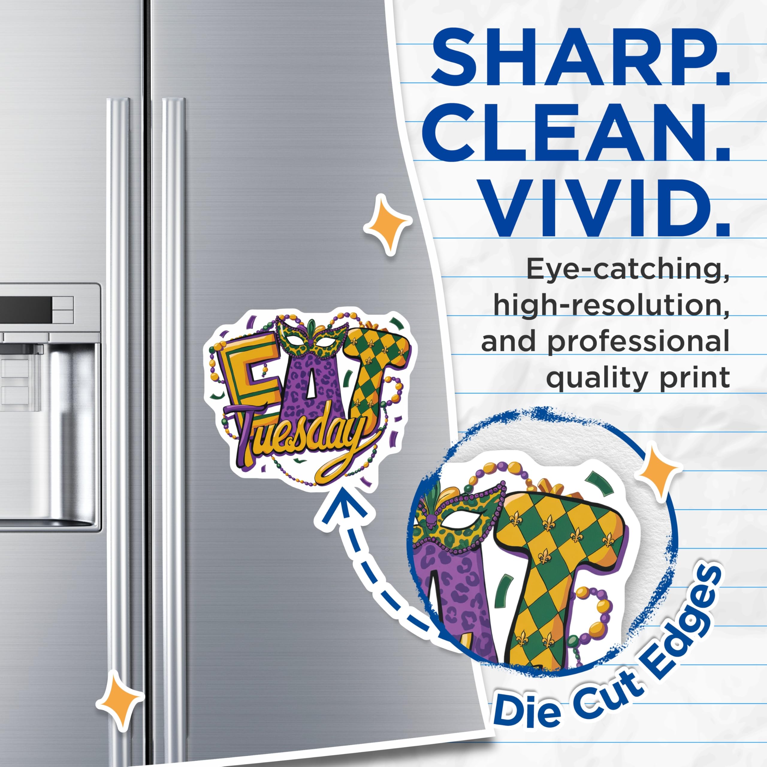 (2 Pack) Mardi Gras Magnets - Eat Tuesday - Party Magnets - 5" On Longest Side - Premium Magnet - for Cars, Refrigerators, Toolboxes, Lockers - Made in USA - MAG15469