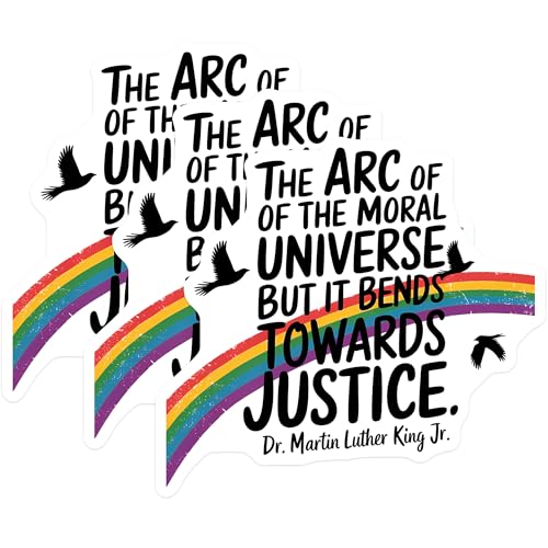 (3 Pack) MLK Justice Decals - Rainbow Decal - Laptop Decals - 3 Inches On Longest Side - Easy Peel & Apply - Made in USA - 3MCS2532