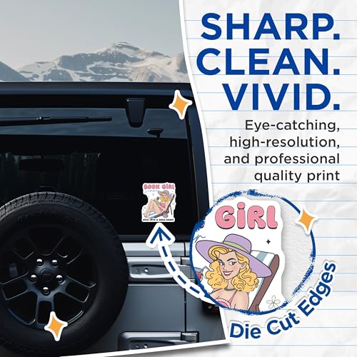 (2 Pack) Book Girl Summer Stickers - Dive Into A Good Book - Reading Enthusiast Decal - 5" On Longest Side - Sticks to Smooth Flat Surfaces - Made in USA - BMCS7282