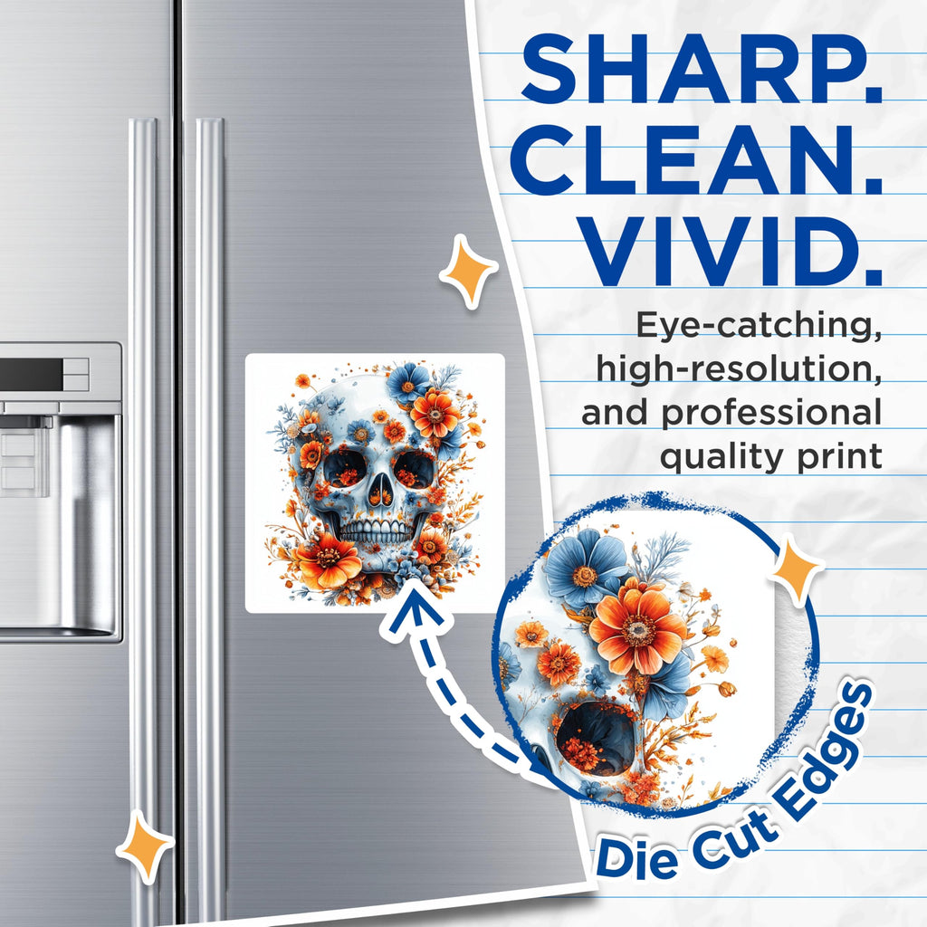 (2 Pack) Floral Skull Magnets - Sugar Skull Art Decor - Boho Halloween Kitchen Refrigerator Magnets - 5 Inches On Longest Side - Thick Durable Magnet - Made in USA - MAG29011