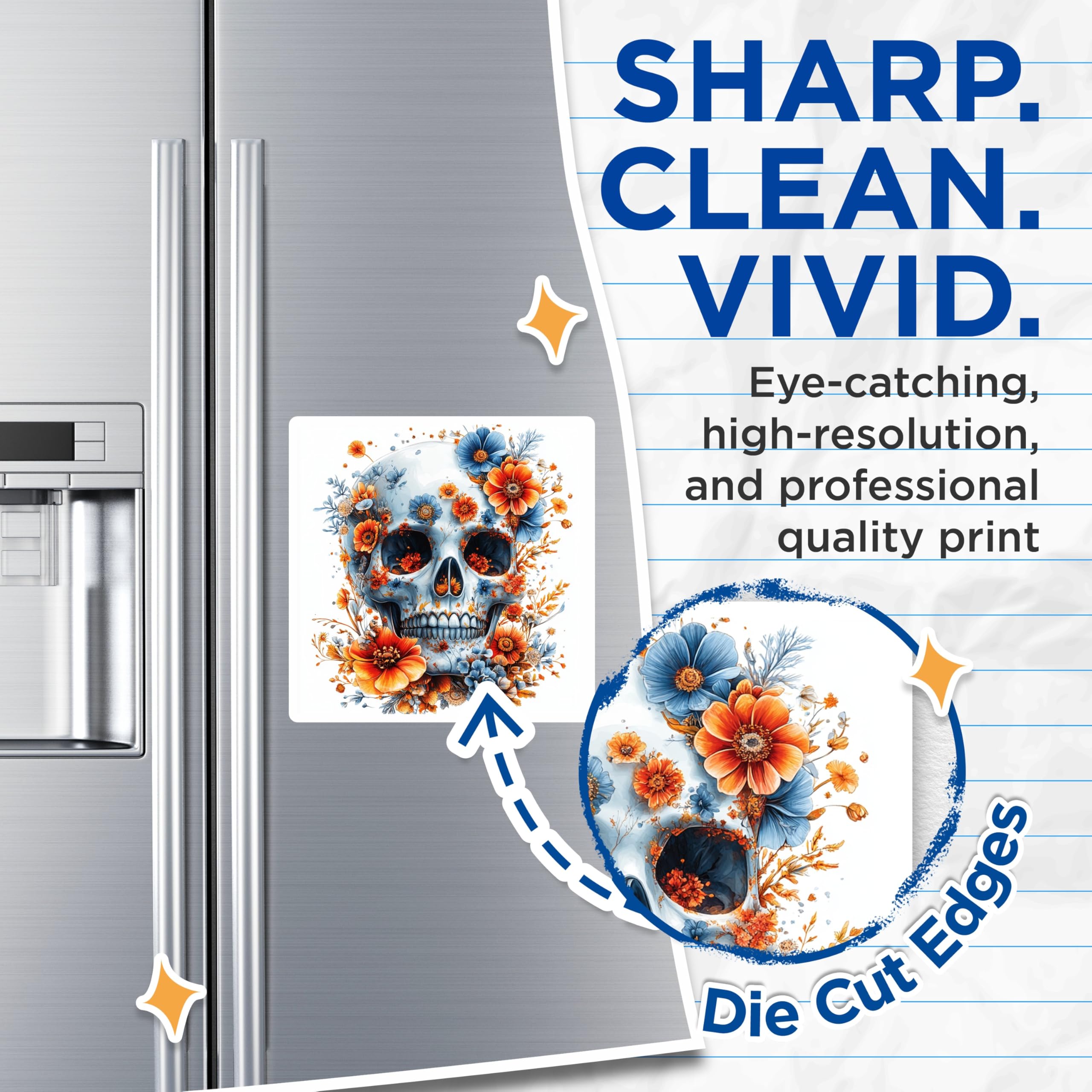 (2 Pack) Floral Skull Magnets - Sugar Skull Art Decor - Boho Halloween Kitchen Refrigerator Magnets - 5 Inches On Longest Side - Thick Durable Magnet - Made in USA - MAG29011