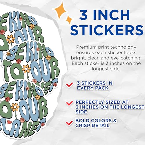 (3 Pack) Be Kind to Our Planet Decals - Floral Laptop Decal - Environmental Decal - 3 Inches On Longest Side - Easy Peel & Apply - Made in USA - 3MCS1812