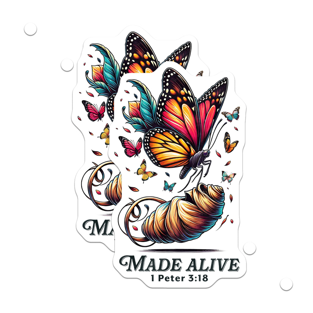 (2 Pack) Made Alive Butterfly Magnets - Christian Scripture Art - 1 Peter 3:18 Religious Decor - 5 Inches On Longest Side - Thick Durable Magnet - Made in USA - MAG25798
