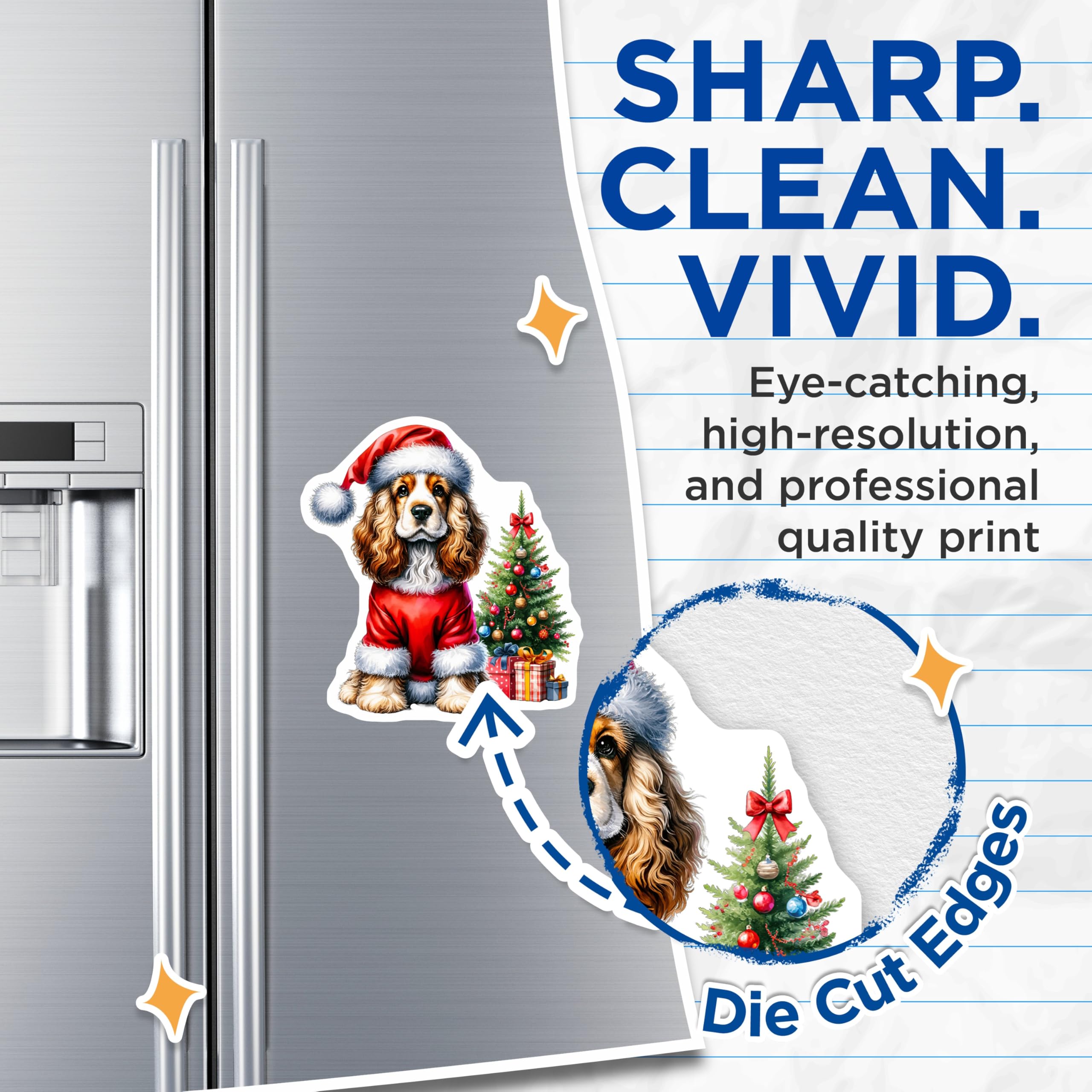 (2 Pack) Cocker Spaniel Christmas Magnets - Santa Dog Holiday Decor - Festive Pet Lover Accent - 5 Inches On Longest Side - Thick Durable Magnet - Made in USA - MAG23782