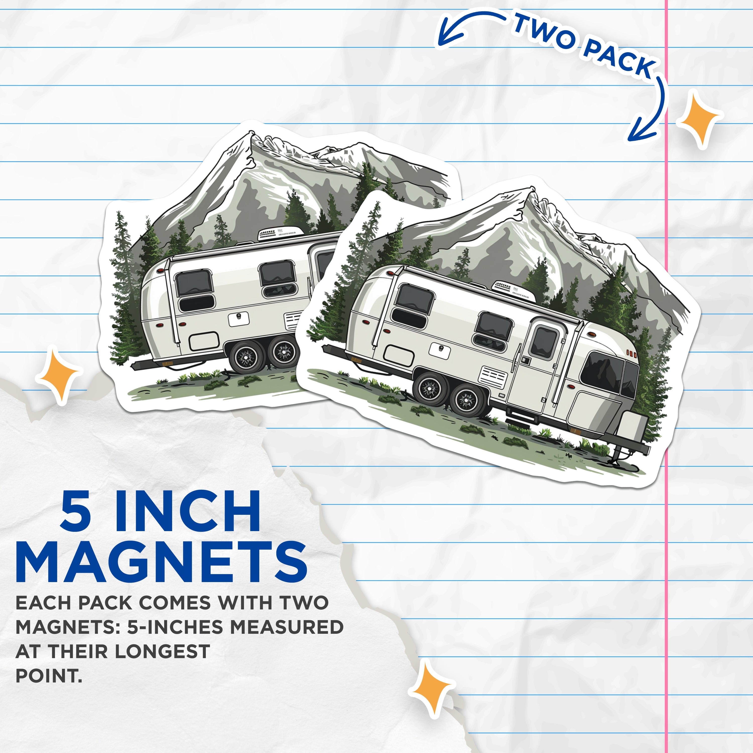 (2 Pack) Airstream Camper Magnets - Mountain RV Travel Trailer Decor - Adventure Road Trip Life - 5 Inches On Longest Side - Thick Durable Magnet - Made in USA - MAG39350