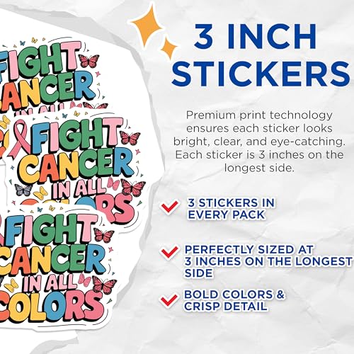 (3 Pack) Fight Cancer Decals - Ribbon Butterfly - Awareness Decal- 3 Inches On Longest Side - Easy Peel & Apply - Made in USA - 3MCS5608