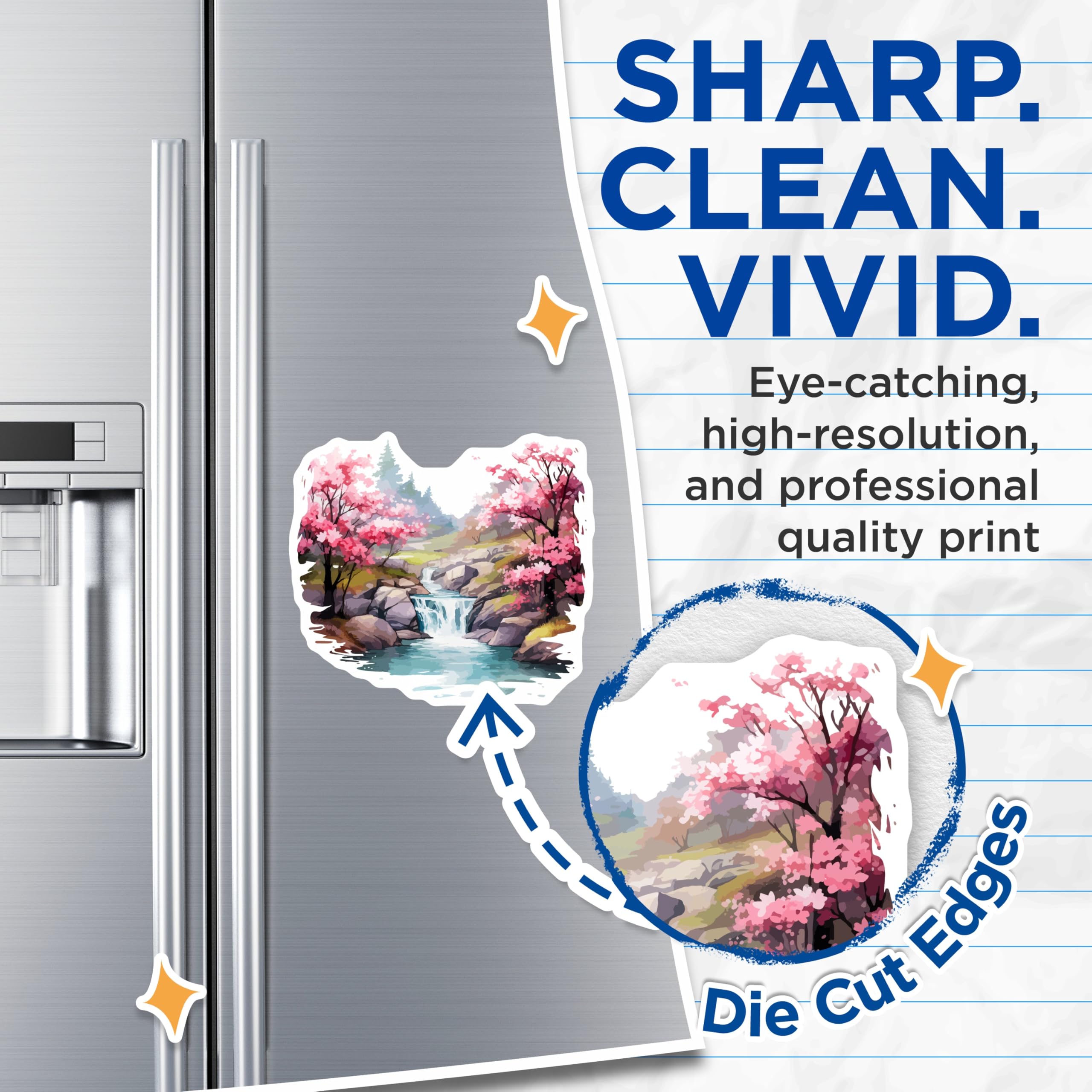 (2 Pack) Cherry Blossom Waterfall Magnets - Serene Nature Landscape - Japanese Spring Scene - 5 Inches On Longest Side - Thick Durable Magnet - Made in USA - MAG20149