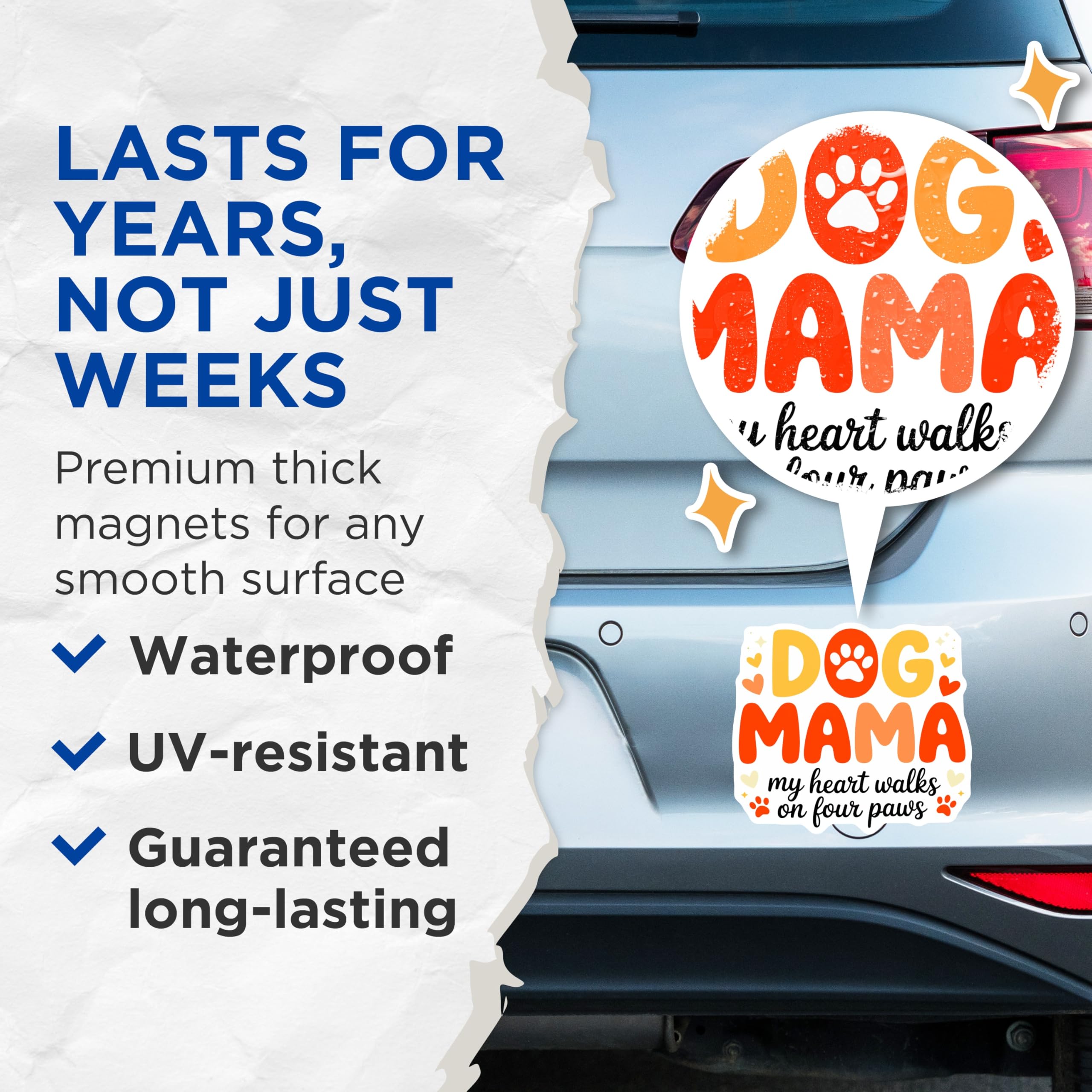 (2 Pack) Dog Mama Magnets - My Heart Walks on Four Paws - Pet Parent Kitchen Fridge Accessory - 5 Inches On Longest Side - Thick Durable Magnet - Made in USA - MAG25959