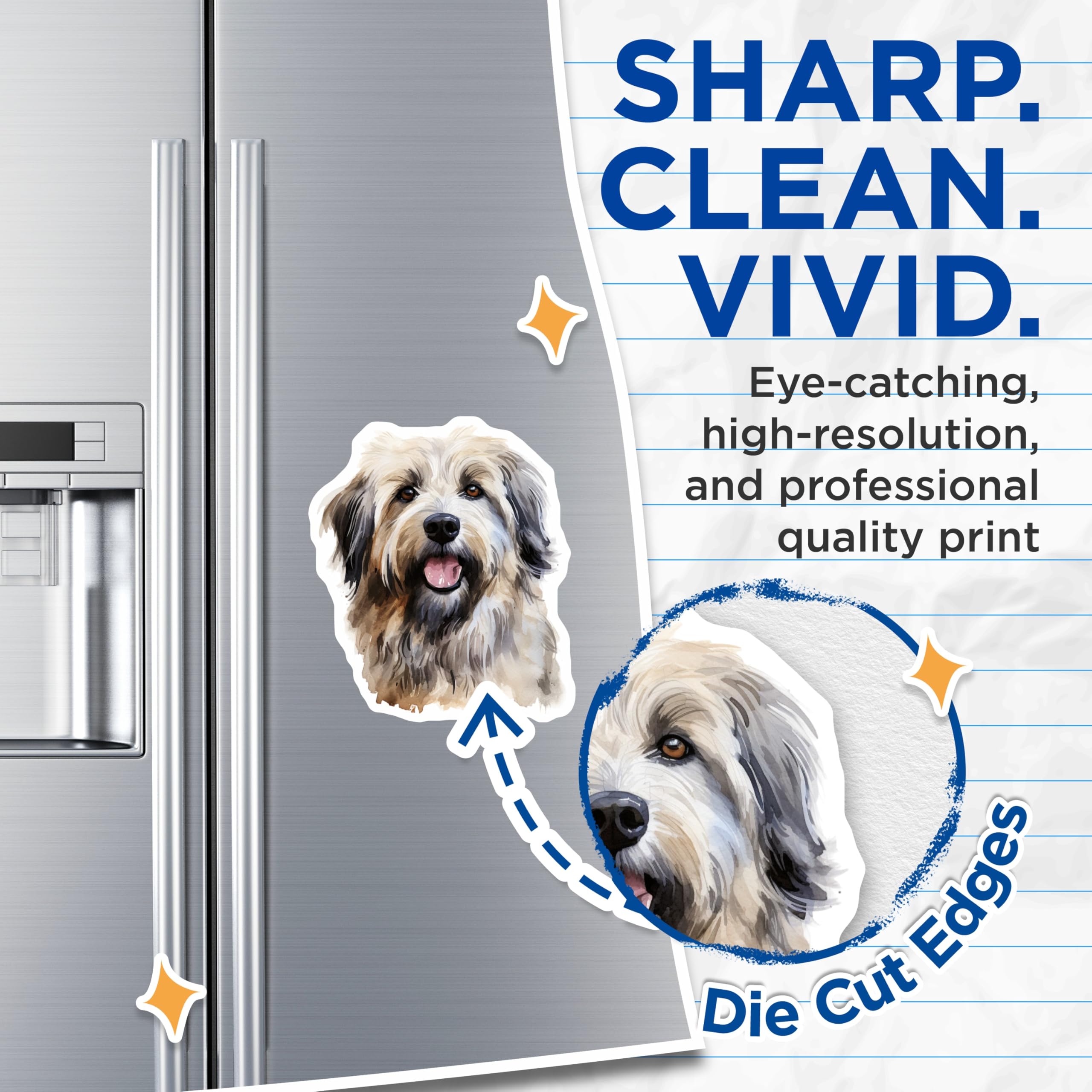 (2 Pack) Watercolor Dog Magnets - Shaggy Dog Lover Decor - Pet Parent Kitchen Home Accents - 5 Inches On Longest Side - Thick Durable Magnet - Made in USA - MAG29357