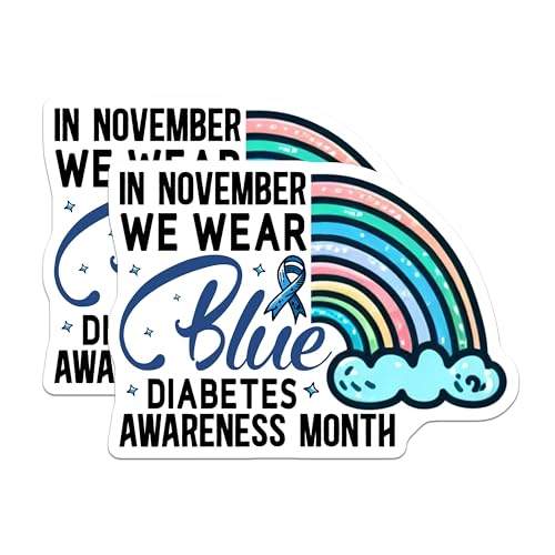 (2 Pack) Diabetes Awareness Month Stickers - Wear Blue Stickers - Diabetes Awareness Stickers - 5" On Longest Side - Sticks to Smooth Flat Surfaces - Made in USA - BMCS3828