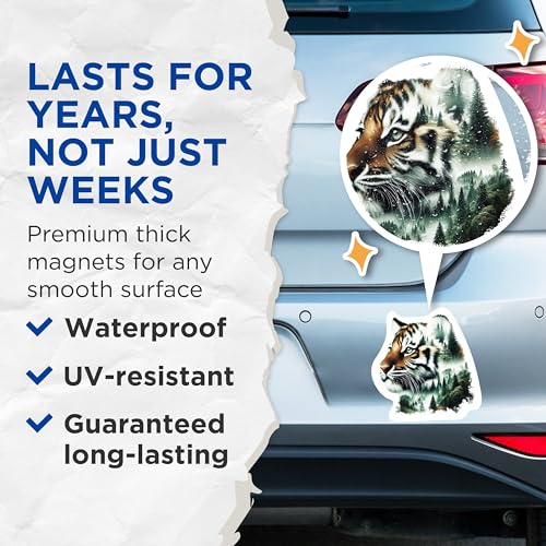 (2 Packs) Tiger with Forest Magnets - Cool Nature Wilderness Forest Magnets - 5 Inches On Longest Side - Premium Magnet - for Fridges, Toolboxes, Cars - Made in USA - MAG2272