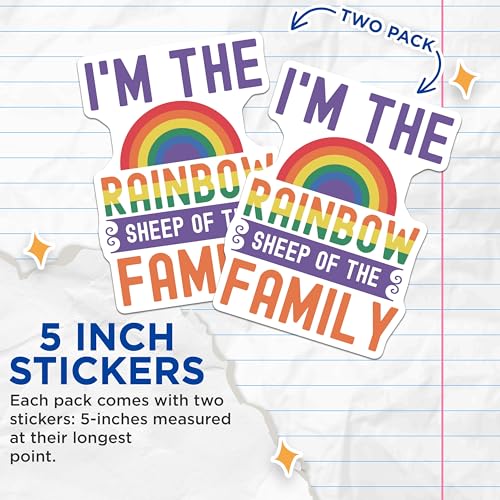 (2 Pack) Rainbow Sheep of The Family Stickers - LGBTQ Pride Stickers - Funny LGBTQ Decal - 5" On Longest Side - Sticks to Smooth Flat Surfaces - Made in USA - BMCS4109