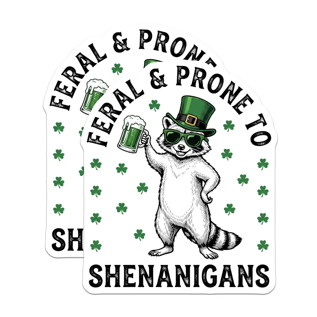 (2 Pack) St Patricks Day Raccoon Magnets - Irish Shenanigans - Lucky Clover Decor - 5" On Longest Side - Premium Magnet - for Cars, Refrigerators, Toolboxes, Lockers - Made in USA - MAG16701