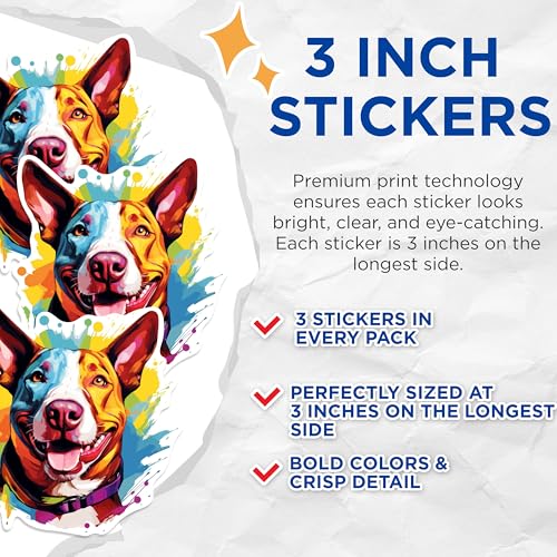 (3 Pack) Colorful Dog Decals - Cattle Dog Art - Laptop Decal Stickers - 3 Inches On Longest Side - Easy Peel & Apply - Made in USA - 3MCS0670