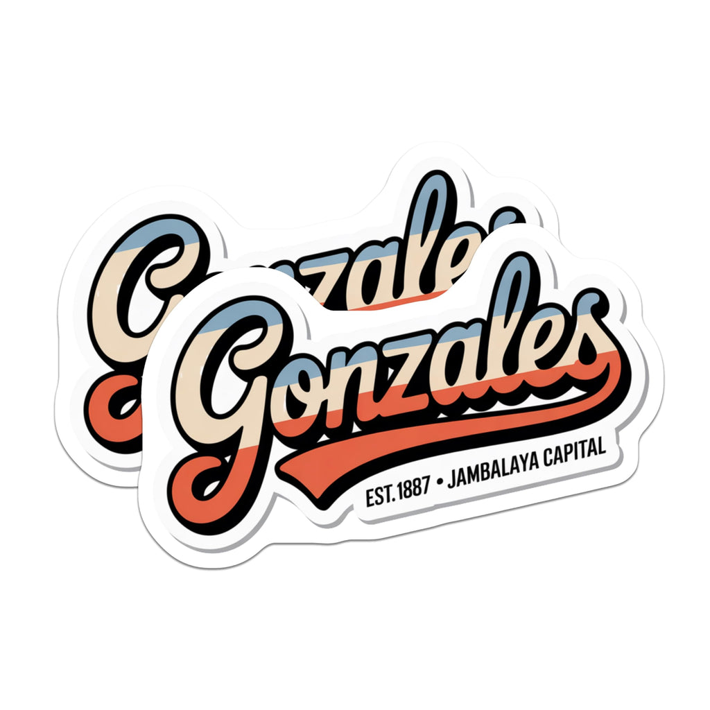 (2 Pack) Gonzales Magnets - Jambalaya Capital Louisiana - Retro Script Town Landmark - 5 Inches On Longest Side - Thick Durable Magnet - Made in USA - MAG19195