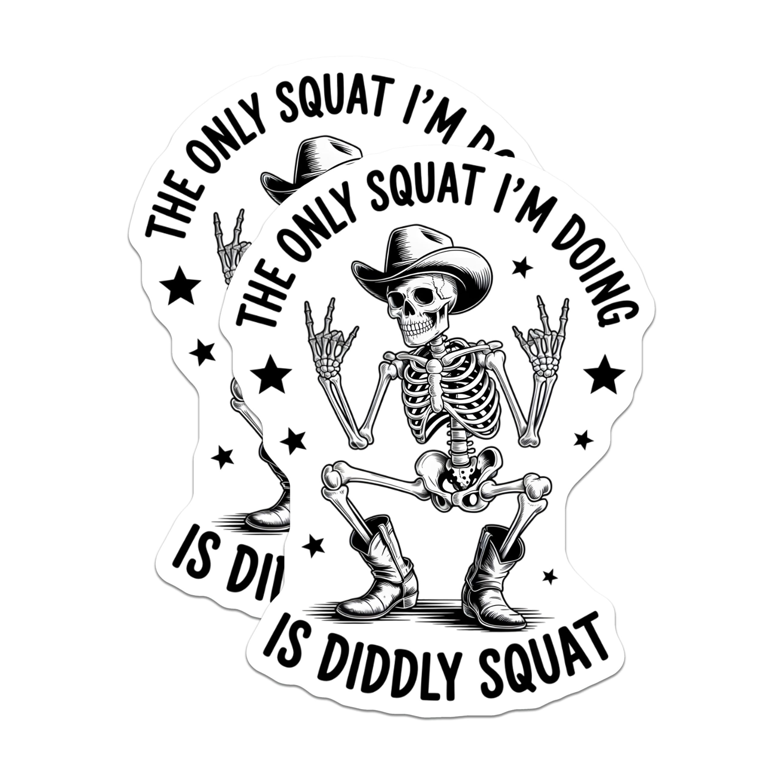 (2 Pack) Diddly Squat Skeleton Magnets - Funny Cowboy Skull Decor - Sarcastic Rebel Attitude - Rock On Western Humor - 5 Inches On Longest Side - Thick Durable Magnet - Made in USA - MAG20984
