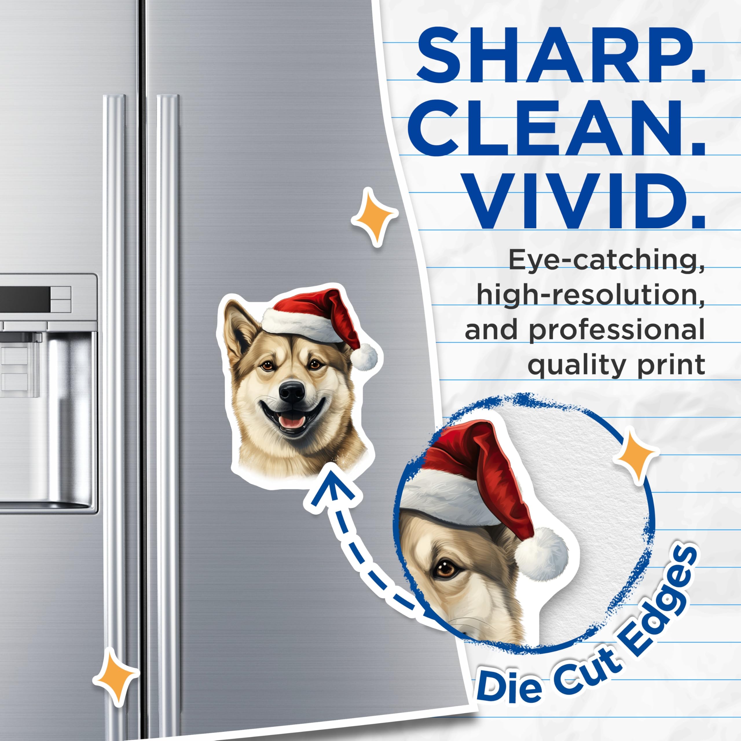 (2 Pack) Christmas Dog Magnets - Santa Hat Happy Dog Illustration - Festive Pet Lover Refrigerator Decor - 5 Inches On Longest Side - Thick Durable Magnet - Made in USA - MAG28798